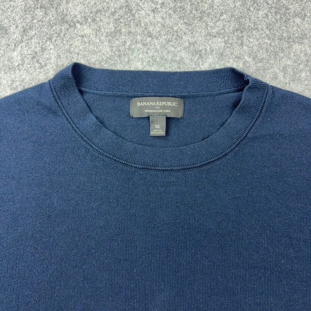 Banana‎ Republic Sweater Mens XL Blue Premium Luxe Yarn Silk Cashmere Crewneck